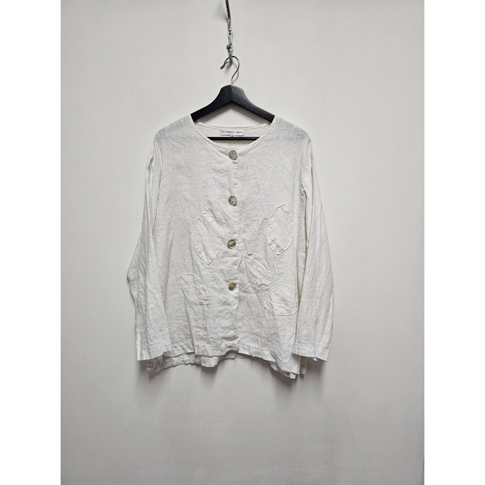 CHRISTOPHER CALVIN White Linen Shirt Jacket Size XL